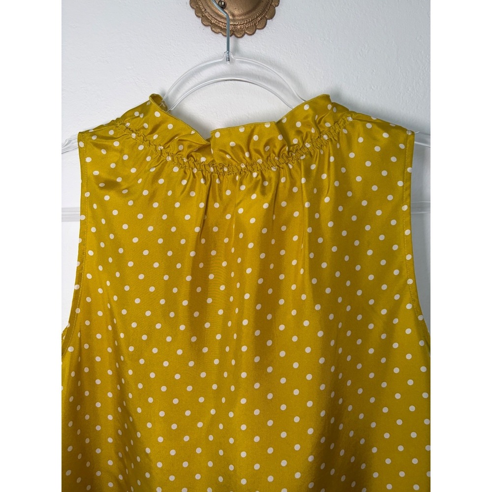 J.Crew Naomi 100% Silk Mustard Polka Dot Ruffle Tie Neck Blouse Size 10 - Picture 7 of 8